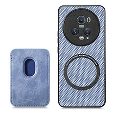 Custodia Silicone Morbida In Pelle Cover con Magnetico S03D per Huawei Honor Magic5 Pro 5G Blu