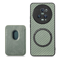 Custodia Silicone Morbida In Pelle Cover con Magnetico S03D per Huawei Honor Magic5 Pro 5G Verde