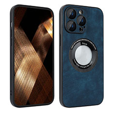 Custodia Silicone Morbida In Pelle Cover con Magnetico S07D per Apple iPhone 14 Pro Max Blu