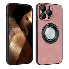 Custodia Silicone Morbida In Pelle Cover con Magnetico S07D per Apple iPhone 14 Pro Max Oro Rosa