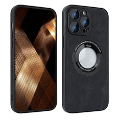 Custodia Silicone Morbida In Pelle Cover con Magnetico S07D per Apple iPhone 15 Pro Max Nero