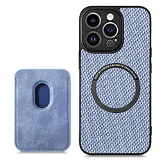 Custodia Silicone Morbida In Pelle Cover con Magnetico S08D per Apple iPhone 14 Pro Blu