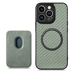 Custodia Silicone Morbida In Pelle Cover con Magnetico S08D per Apple iPhone 14 Pro Verde