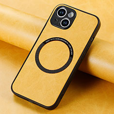 Custodia Silicone Morbida In Pelle Cover con Magnetico S11D per Apple iPhone 15 Giallo