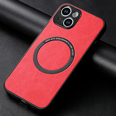 Custodia Silicone Morbida In Pelle Cover con Magnetico S11D per Apple iPhone 15 Rosso