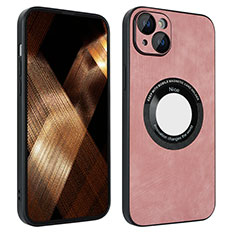 Custodia Silicone Morbida In Pelle Cover con Magnetico S14D per Apple iPhone 14 Oro Rosa