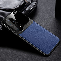Custodia Silicone Morbida In Pelle Cover FL1 per Huawei P50 Pro Blu