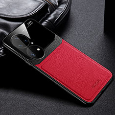 Custodia Silicone Morbida In Pelle Cover FL1 per Huawei P50 Pro Rosso