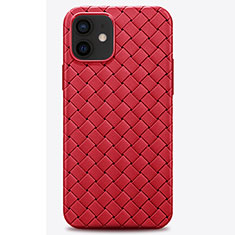 Custodia Silicone Morbida In Pelle Cover H01 per Apple iPhone 12 Rosso