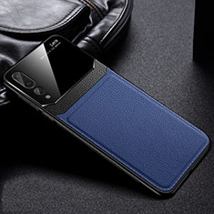 Custodia Silicone Morbida In Pelle Cover H01 per Huawei P20 Pro Blu