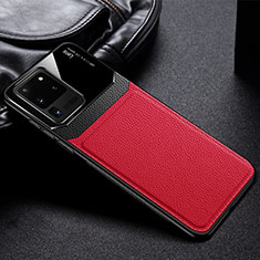 Custodia Silicone Morbida In Pelle Cover H01 per Samsung Galaxy S20 Ultra Rosso