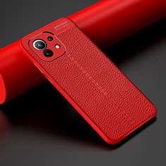 Custodia Silicone Morbida In Pelle Cover H01 per Xiaomi Mi 11 Lite 4G Rosso