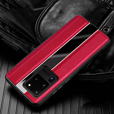 Custodia Silicone Morbida In Pelle Cover H04 per Samsung Galaxy S20 Ultra 5G Rosso