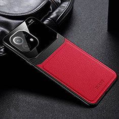 Custodia Silicone Morbida In Pelle Cover H04 per Xiaomi Mi 11 Lite 4G Rosso
