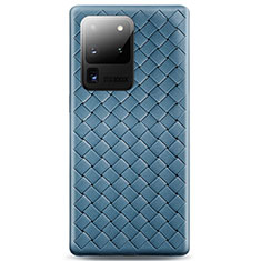 Custodia Silicone Morbida In Pelle Cover H05 per Samsung Galaxy S20 Ultra 5G Cielo Blu