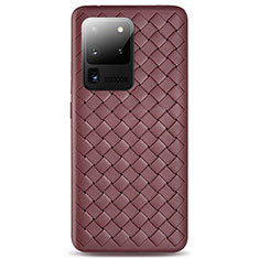 Custodia Silicone Morbida In Pelle Cover H05 per Samsung Galaxy S20 Ultra Marrone