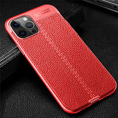 Custodia Silicone Morbida In Pelle Cover per Apple iPhone 12 Pro Rosso