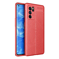 Custodia Silicone Morbida In Pelle Cover per Oppo Reno6 Pro 5G India Rosso