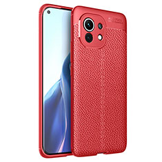 Custodia Silicone Morbida In Pelle Cover per Xiaomi Mi 11 5G Rosso