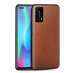 Custodia Silicone Morbida In Pelle Cover S01 per Huawei P40 Pro+ Plus Marrone