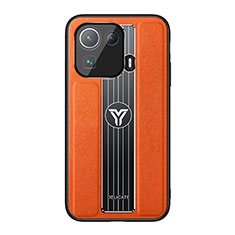 Custodia Silicone Morbida In Pelle Cover S01 per Xiaomi Mi 11 Pro 5G Arancione