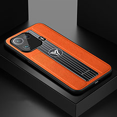 Custodia Silicone Morbida In Pelle Cover S02 per Xiaomi Mi 11 Pro 5G Arancione