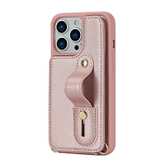 Custodia Silicone Morbida In Pelle Cover SD14 per Apple iPhone 13 Pro Oro Rosa