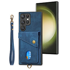Custodia Silicone Morbida In Pelle Cover SD2 per Samsung Galaxy S22 Ultra 5G Blu