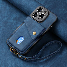 Custodia Silicone Morbida In Pelle Cover SD4 per Apple iPhone 13 Pro Blu