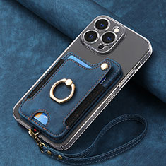 Custodia Silicone Morbida In Pelle Cover SD5 per Apple iPhone 14 Pro Blu