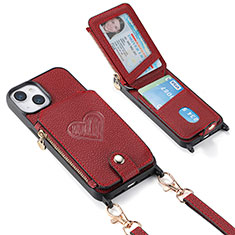 Custodia Silicone Morbida In Pelle Cover SD5 per Apple iPhone 15 Plus Rosso