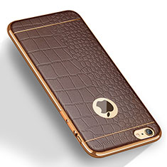 Custodia Silicone Morbida In Pelle W01 per Apple iPhone 6S Marrone