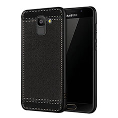 Custodia Silicone Morbida In Pelle W01 per Samsung Galaxy J6 (2018) J600F Nero
