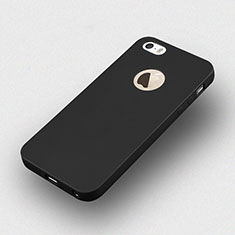 Custodia Silicone Morbida Lucido con Foro per Apple iPhone 5S Nero