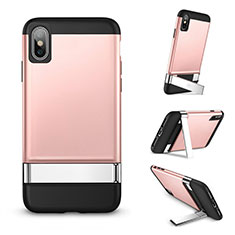 Custodia Silicone Morbida Lucido con Supporto per Apple iPhone Xs Oro Rosa