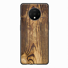 Custodia Silicone Morbida Pattern di Venature del Legno per OnePlus 7T Marrone