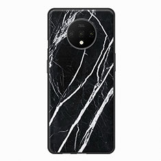 Custodia Silicone Morbida Pattern di Venature del Legno per OnePlus 7T Nero