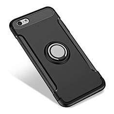 Custodia Silicone Opaca con Anello Supporto per Apple iPhone 6 Plus Nero