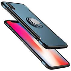 Custodia Silicone Opaca con Anello Supporto per Apple iPhone Xs Max Blu