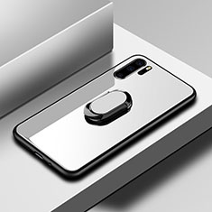 Custodia Silicone Specchio Laterale Cover con Anello Supporto per Huawei P30 Pro Bianco