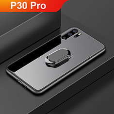 Custodia Silicone Specchio Laterale Cover con Anello Supporto per Huawei P30 Pro New Edition Nero