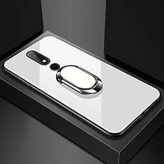 Custodia Silicone Specchio Laterale Cover con Anello Supporto per Nokia X6 Bianco