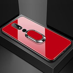 Custodia Silicone Specchio Laterale Cover con Anello Supporto per Nokia X6 Rosso