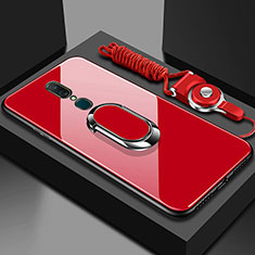 Custodia Silicone Specchio Laterale Cover con Anello Supporto per Oppo A9 Rosso