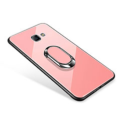 Custodia Silicone Specchio Laterale Cover con Anello Supporto per Samsung Galaxy J7 Prime Oro Rosa