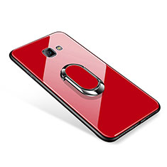 Custodia Silicone Specchio Laterale Cover con Anello Supporto per Samsung Galaxy J7 Prime Rosso