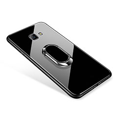 Custodia Silicone Specchio Laterale Cover con Anello Supporto per Samsung Galaxy On7 (2016) G6100 Nero