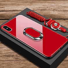 Custodia Silicone Specchio Laterale Cover con Anello Supporto per Xiaomi Mi 8 Pro Global Version Rosso