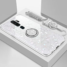Custodia Silicone Specchio Laterale Cover con Magnetico Anello Supporto A01 per Oppo A11 Bianco