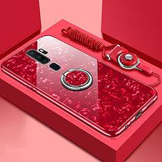 Custodia Silicone Specchio Laterale Cover con Magnetico Anello Supporto A01 per Oppo A11 Rosso